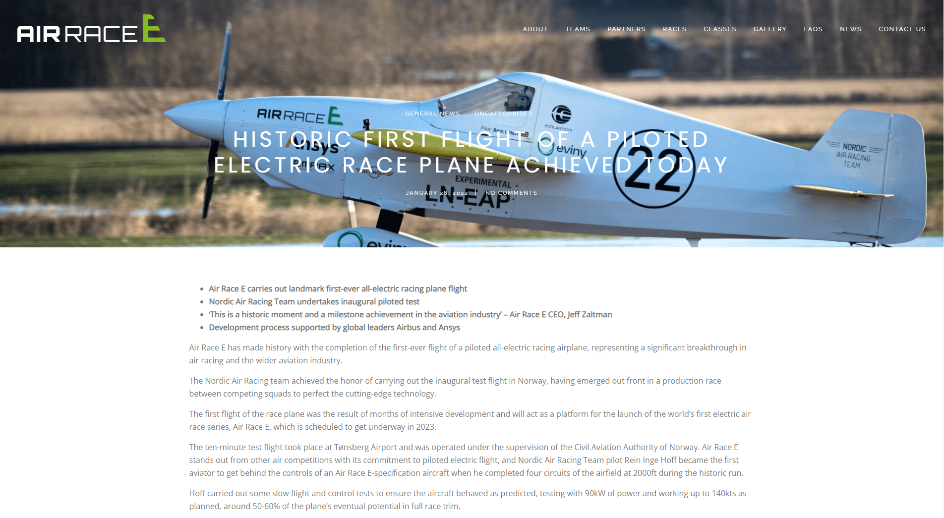 Nordic Air Racing Team article from Air Race E